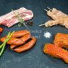 Assortiment "Classique" 15 personnes. Choix de pavé de bœuf mariné, chorizo à griller, brochettes de poulet, poitrine de porc tranchée Assortiment "Classique" 15 personnes. Choix de pavé de bœuf mariné, chorizo à griller, brochettes de poulet, poitrine de porc tranchée