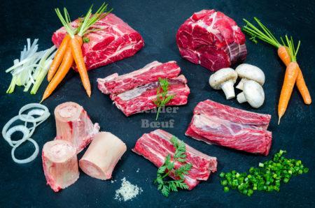 Assortiment "Pot au feu" 8 à10 personnes. Plat de côte, paleron, jarret de bœuf, os à moelle